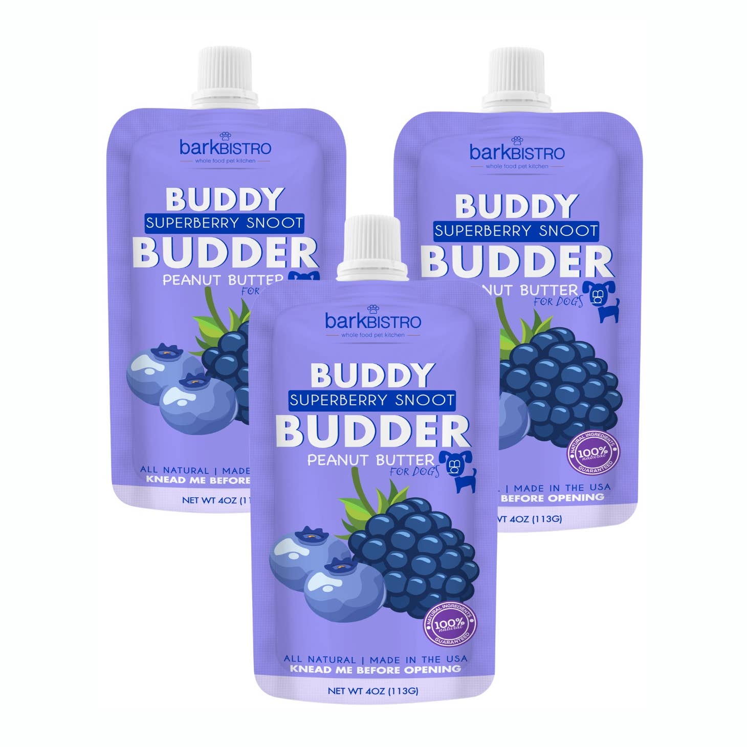 Dog Peanut Butter - 4oz Squeeze Packs Superberry Budder