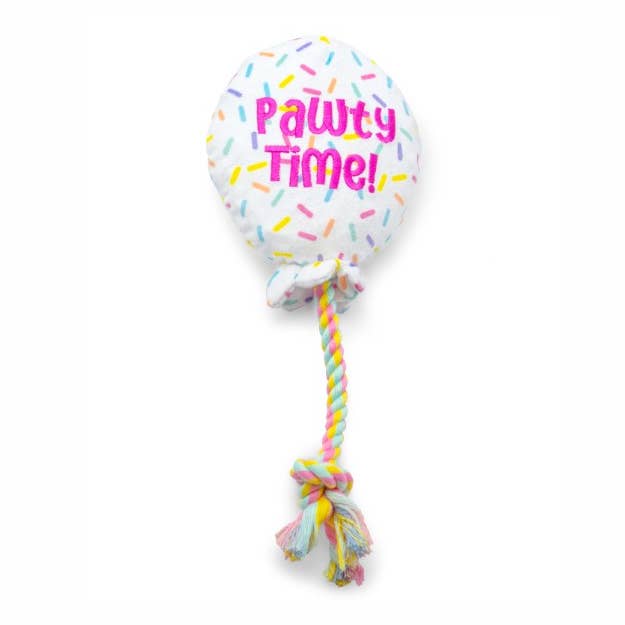 ThoozyPet Birthday Balloon Plush Dog Toy with Rope 7"