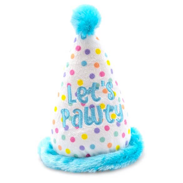 ThoozyPet Birthday Hat Blue Plush Dog Toy 7"