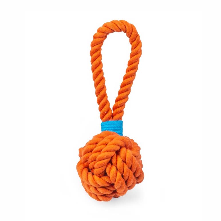 ThoozyPet Ball Tug Rope Dog Toy with Handle Orange 3"
