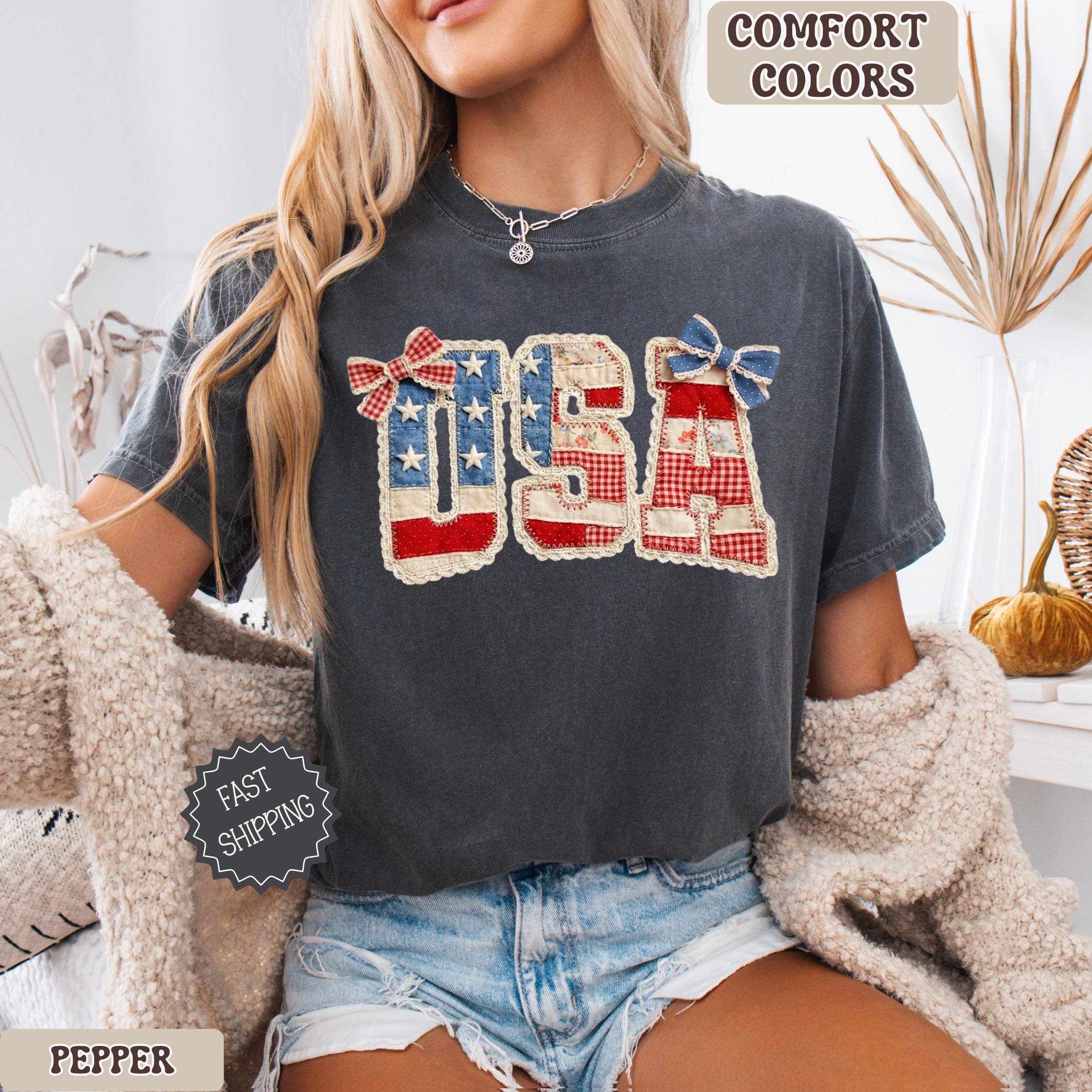 Comfort Colors Vintage USA Patchwork Shirt, 4th Of July Tee