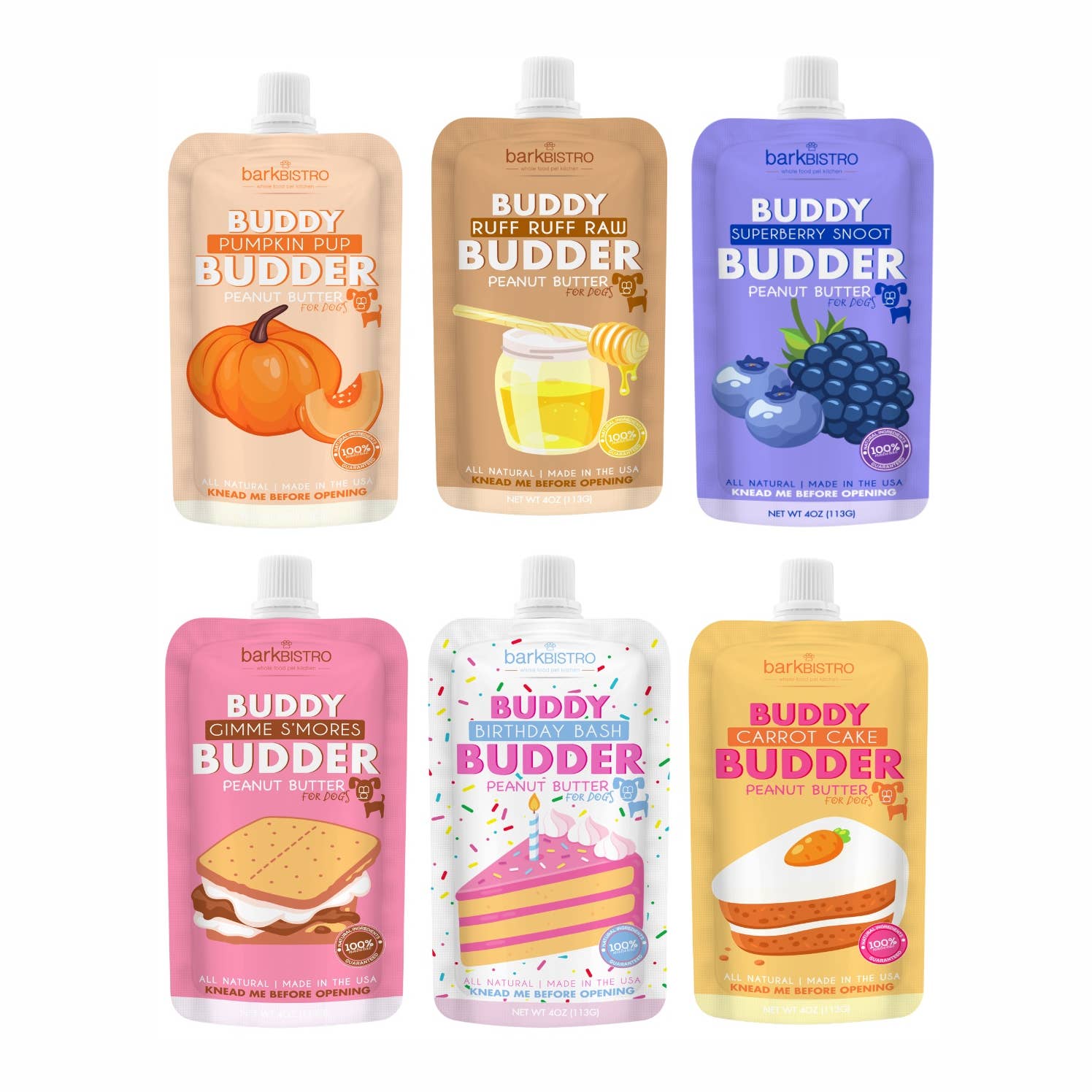 Dog Peanut Butter - 4oz Squeeze Packs Mixed Flavor Budder